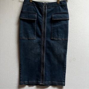 Bora Aksu Dark Wash Denim Cargo Pencil Midi Skirt Size 28